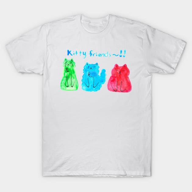 Watercolor Green Blue Red Kitty Friends T-Shirt by saradaboru